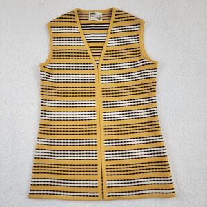 Vintage 100% Wool Knit Striped Sweater Vest Yellow Brown Montgomery Ward